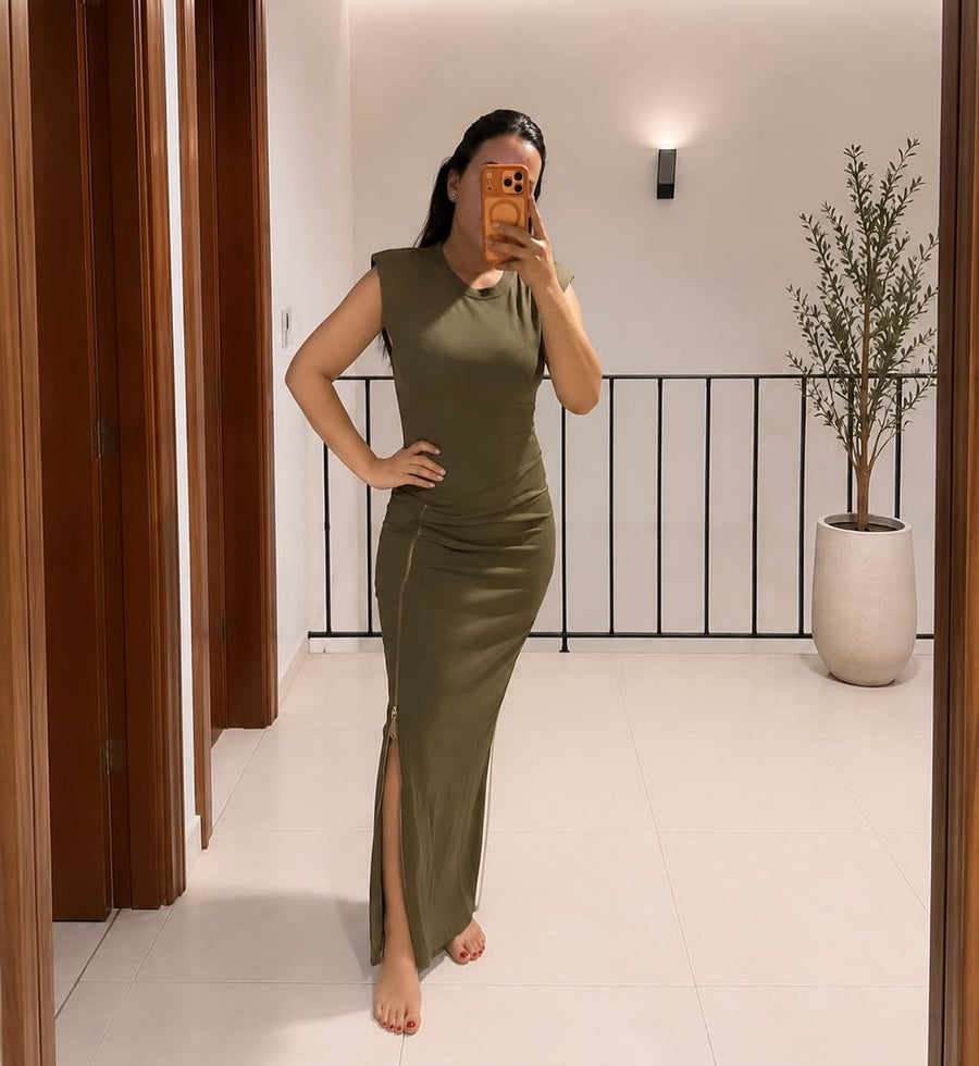 Vestido largo olivo AVORA