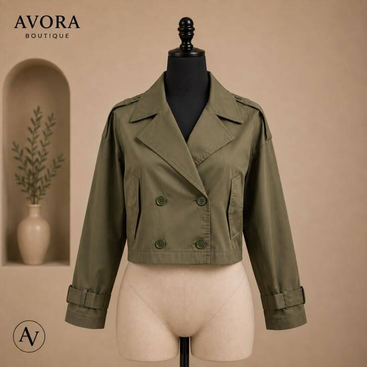 Chaqueta corta verde olivo tipo trench - AVORA BOUTIQUE