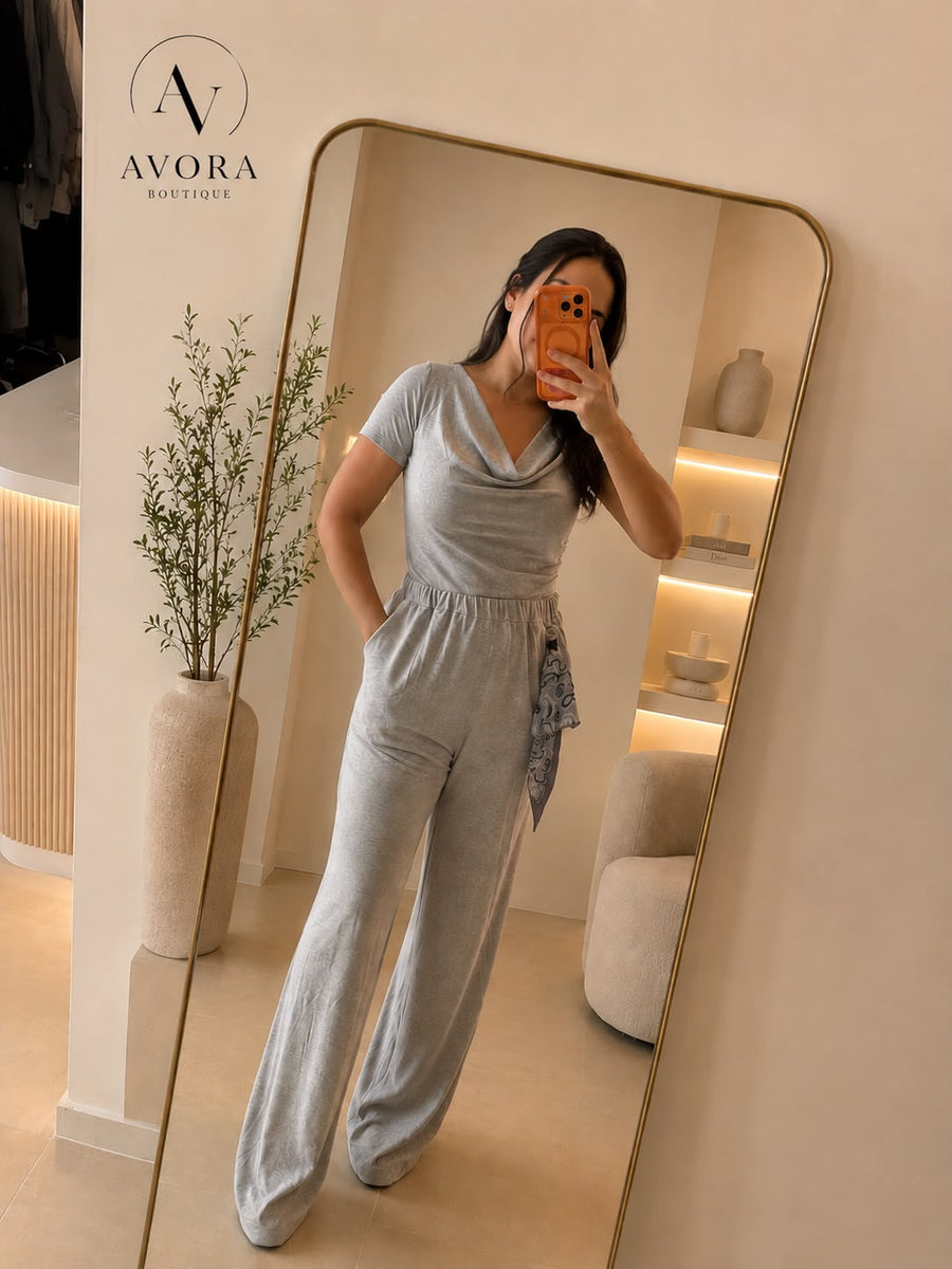 Conjunto gris de dos piezas con pañoleta - AVORA BOUTIQUE