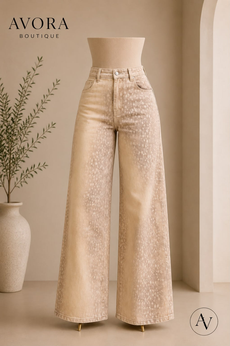 Pantalón ancho beige estampado bambi AVORA BOUTIQUE