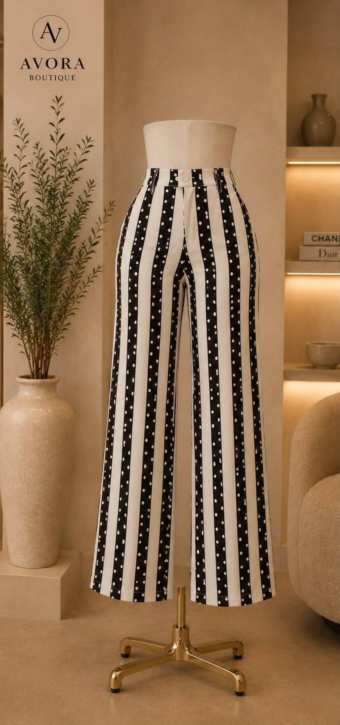 Pantalón de rayas con lunares, vista de frente - AVORA BOUTIQUE