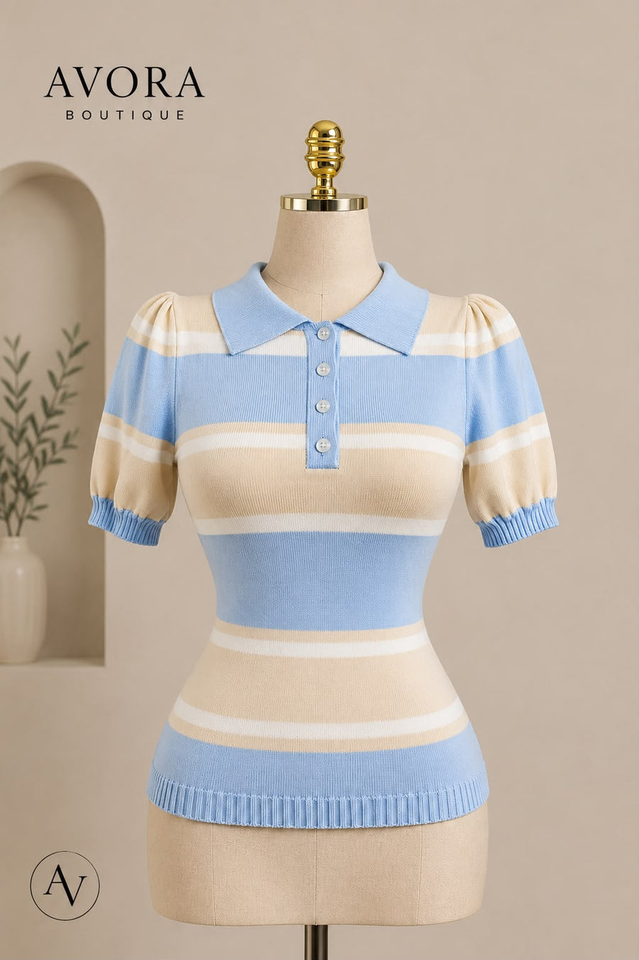Polo tejido de rayas azul y beige AVORA BOUTIQUE