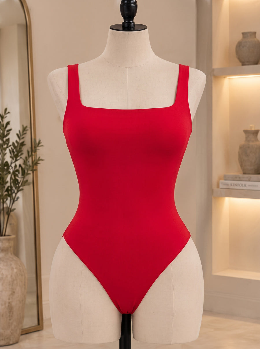 Body de licra de tirantes en rojo