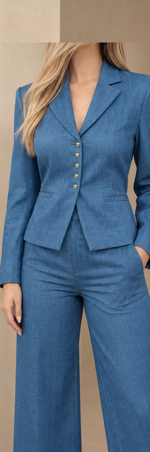 Detalle del saco azul con botonadura dorada