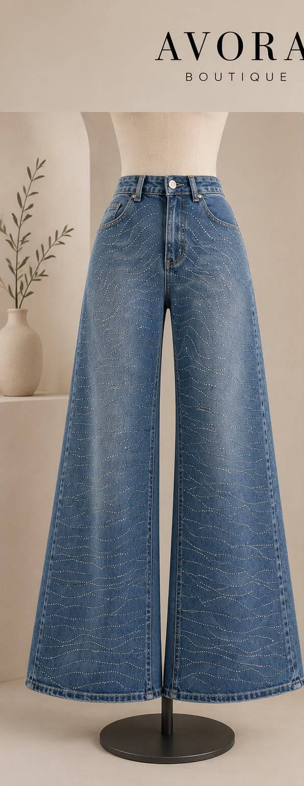 Pantalon de mezclilla con lineas brillosas - AVORA BOUTIQUE