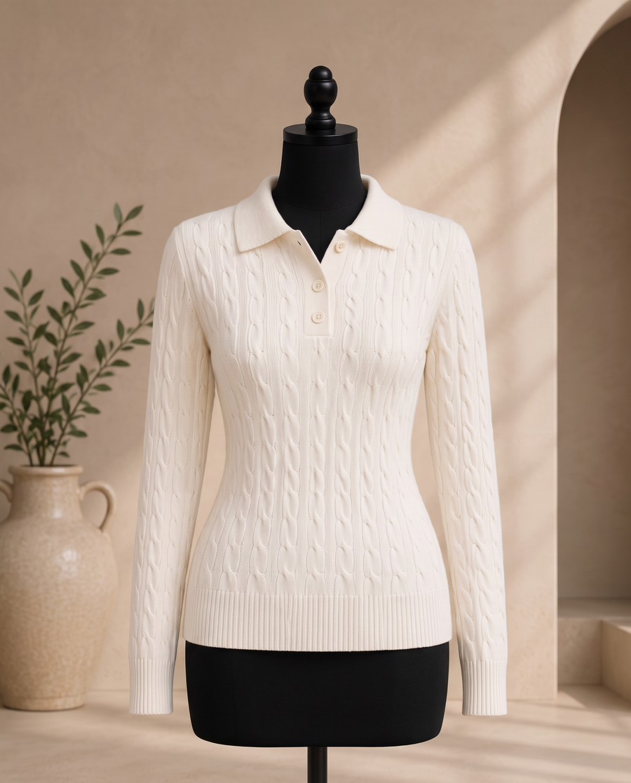Suéter de cuello tejido blanco