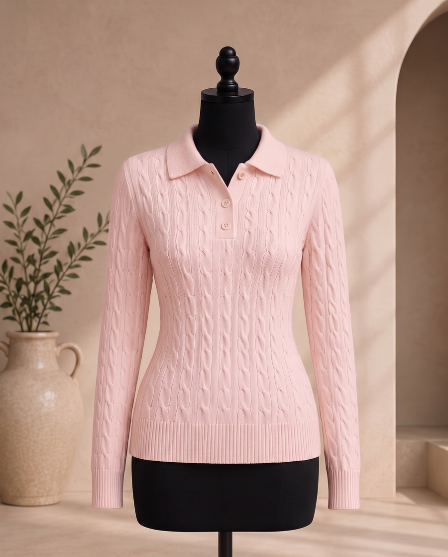 Suéter de cuello tejido rosa palo