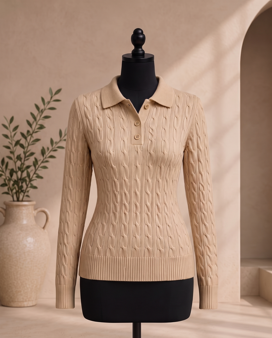 Suéter de cuello tejido beige