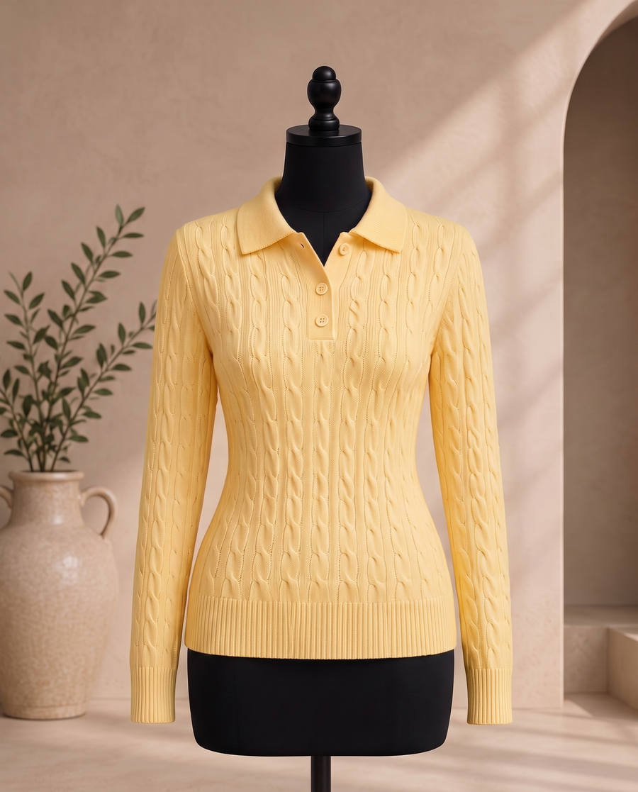 Suéter de cuello tejido amarillo
