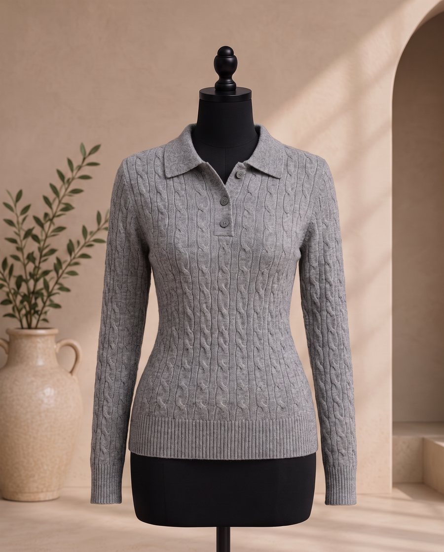 Suéter de cuello tejido gris