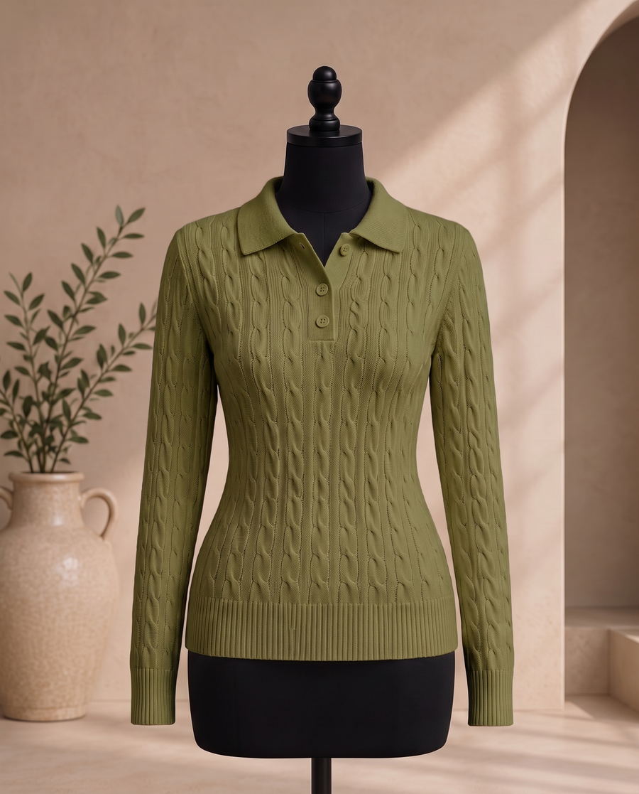Suéter de cuello tejido verde olivo