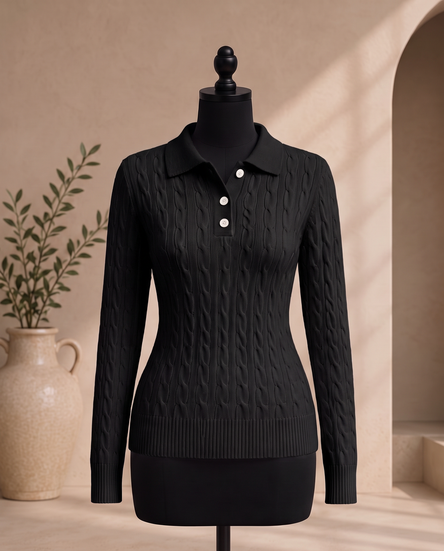 Suéter de cuello tejido negro