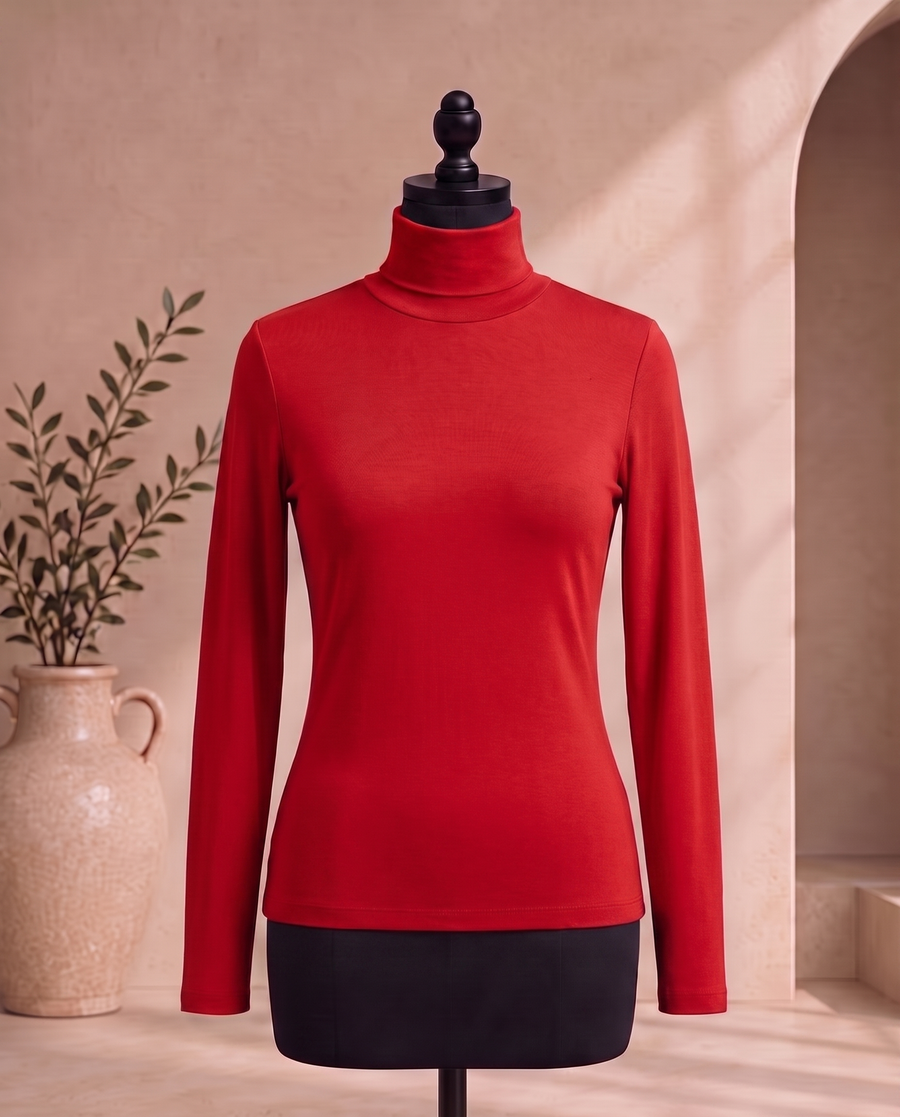 Suéter de cuello de tortuga rojo